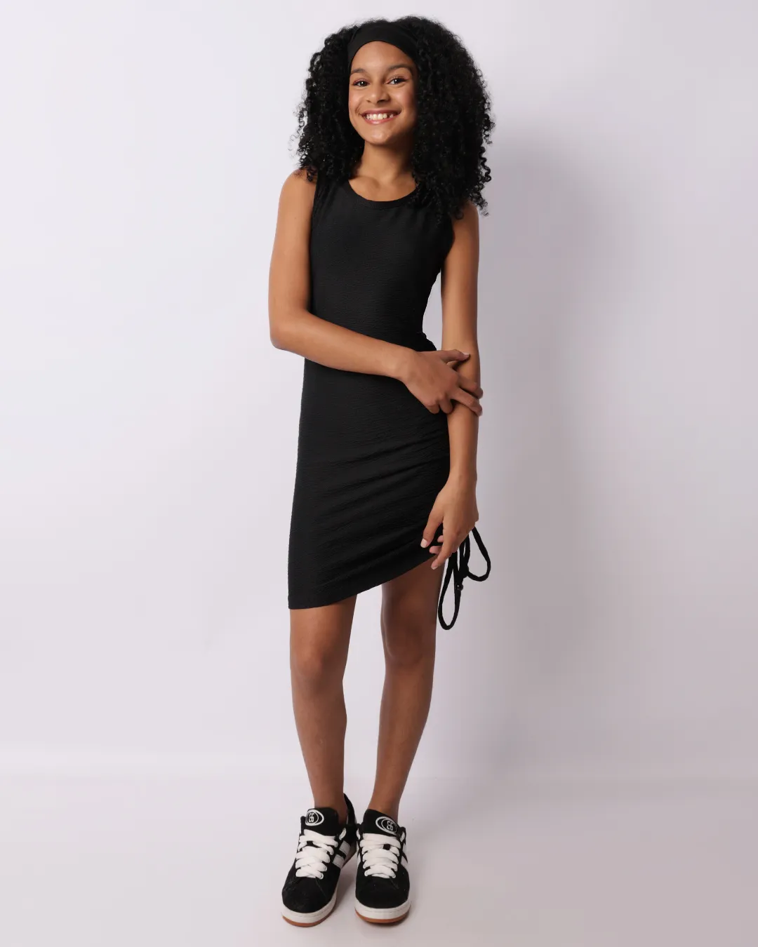 Vestido Juvenil Colissê Texturizado Curto Preto
