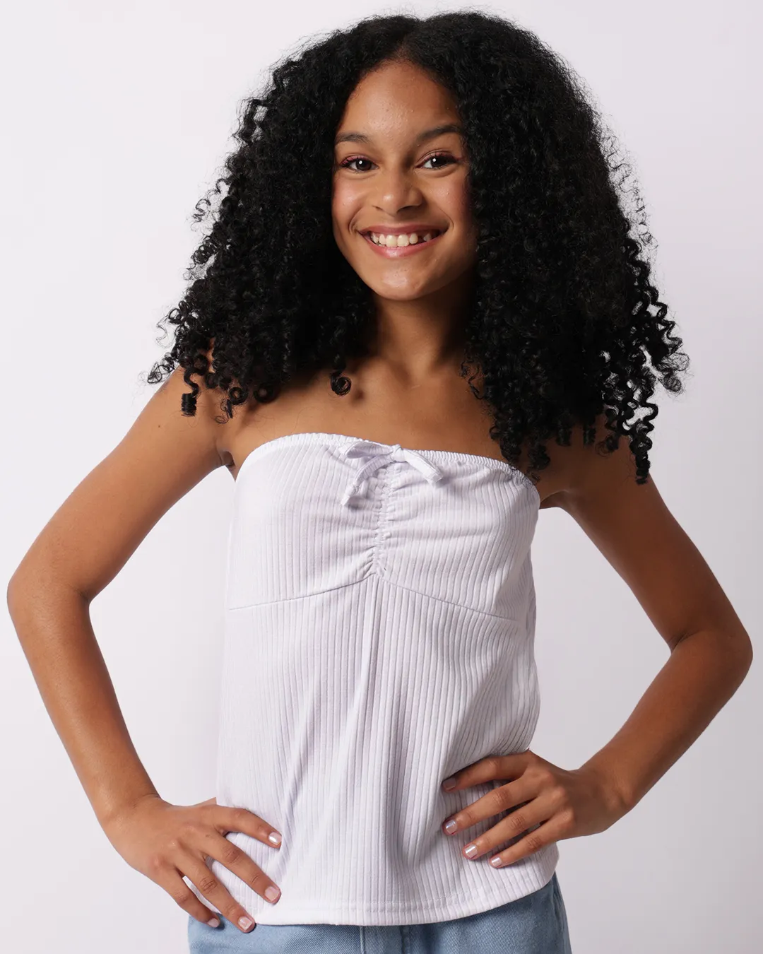 Blusa Juvenil Tomara Que Caia Canelada Lacinho Branca