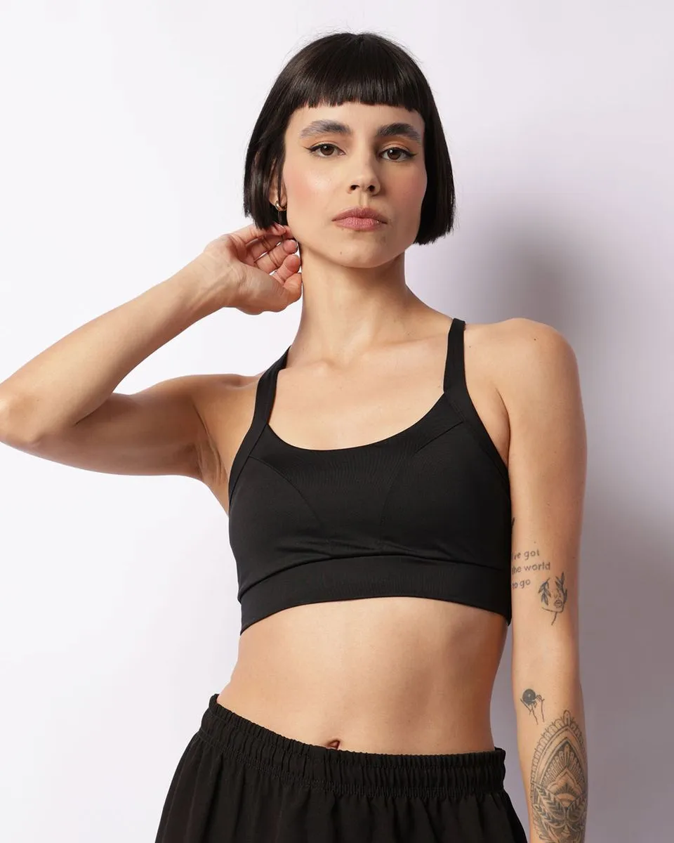 Top Fitness Feminino Fitter Bojo Removível Alças Cruzadas Preto