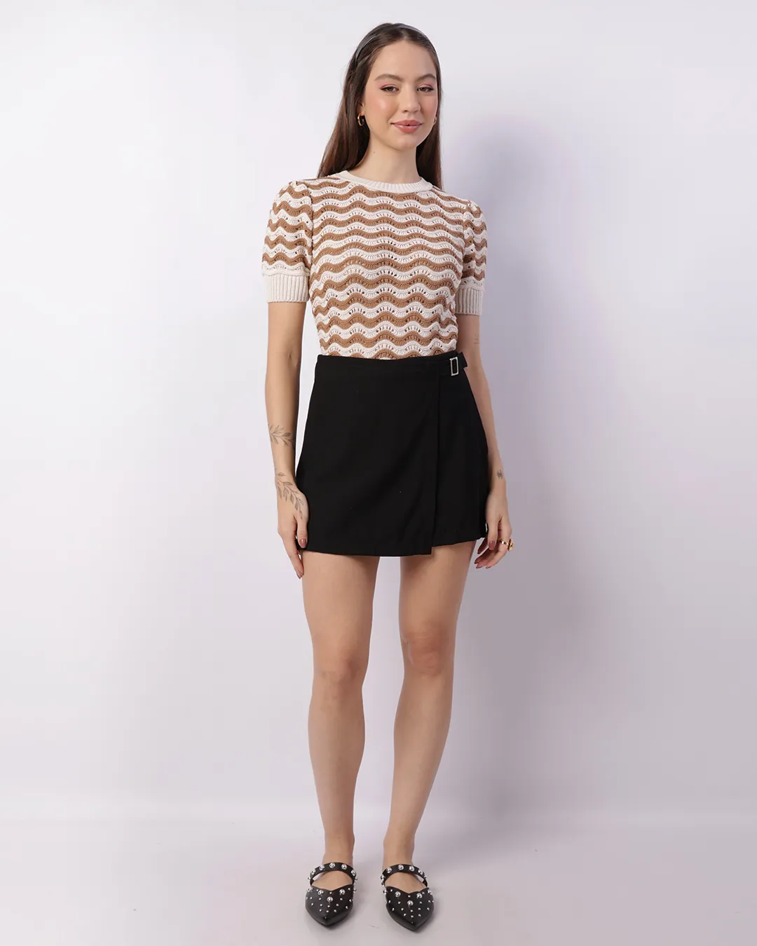 Short Saia Feminino Curto Com Fivela Preto