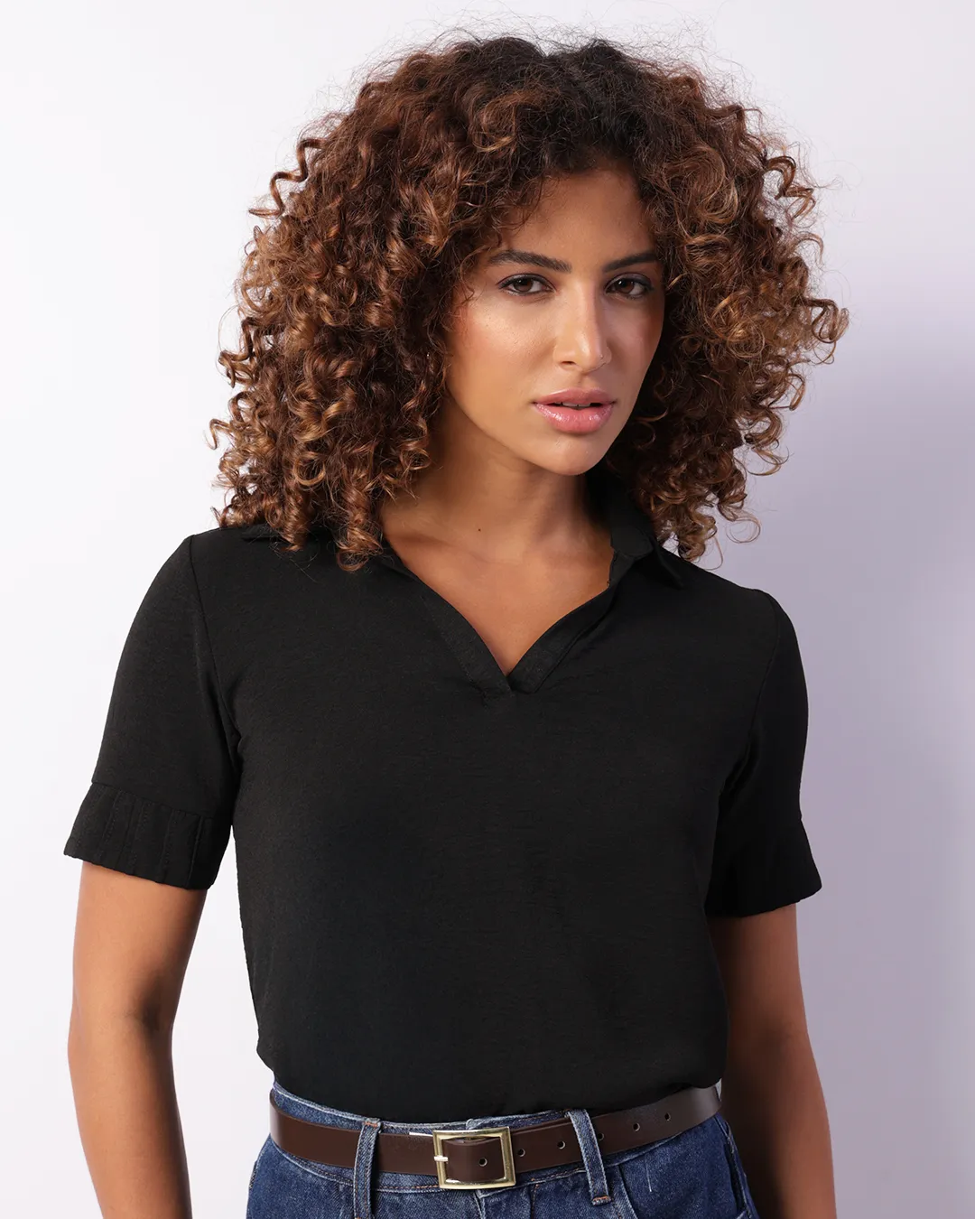 Blusa Feminina Berry & Co. Texturizada Manga Curta Preta