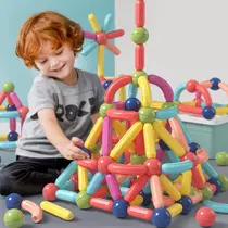 Brinquedo de Encaixar Bloco Magnético Infantil Blocos de Montar 128 Peças Coloridas Brinquedo Educativo Construção Brastoy
