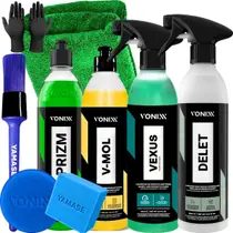 Kit Limpeza Pesada Limpa Rodas e Motores Vexus Pneus e Borrachas Delet Removedor de Marca da Agua Prizm Shampoo Lava Auto V Mol Vonixx