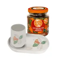 Presente Solidário Amigos do Bem Castanha de Caju coberta de Chocolate com Bandeja e Copo de Cerâmica LC9