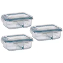 Jogo 3 Potes 640ml Divisória Hermético Marmita Microondas