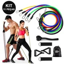 Kit POWER TUBE Elástico Extensor 11 Itens Musculação Treinamento Funcional Fitness Exercicio