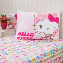 Jogo de Cama Solteiro Infantil Lençol Menina Hello Kitty 2 Peças Estampado Personagens - Com Elástico