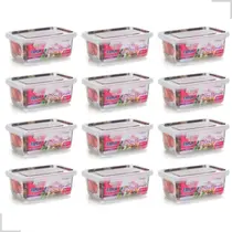 Kit 12 Potes Marmita Seman Reutilizável 1400ml Travas Freezer Fitness Caixa Plástica Transparente Microondas Hermético Vasilha Tampa Organizador