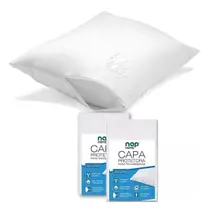 Kit 2 Capas De Travesseiro Fronha Impermeável Silenciosa C/ Zíper Antialérgica Percal 200 Fios 100% Algodão