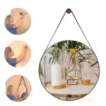 Espelho Decorativo Sala Alça Em Couro 60cm + Suporte Pino
