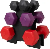 Kit 3 pares de Halteres Sextavados 1kg 2kg 3kg Peso Academia Treino em Casa com Suporte Halter
