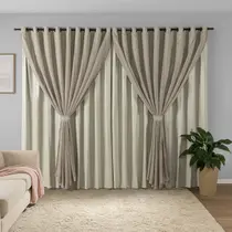 Cortina Sala Quarto Blecaute 2,80m x 2,60m Alt. Linho Bordado, Forro em PVC Blackout Corta Luz com Abraçadeiras Inovi