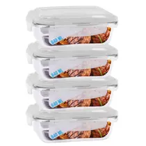 Conjunto 4 Potes 640ml Vidro Hermético 4 Travas Marmita