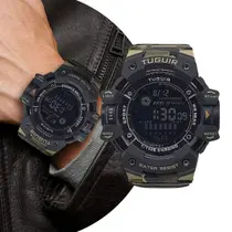 Relogio Masculino Digital de Pulso com Pulseira de Silicone com Resistêcia à Água em 5 ATM Esportivo Militar Tático Camuflado Marrom Tuguir