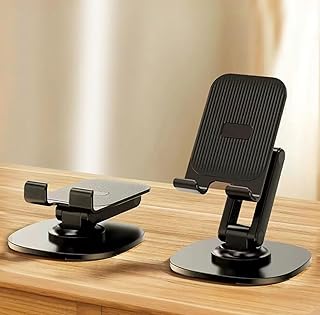 Suporte dobrável para celular, rotação de 180° ajustável, suporte de base de metal dobrável, acessórios de mesa, compatível com todos os telefones celulares iPhone Switch iPad Tablets (preto)
