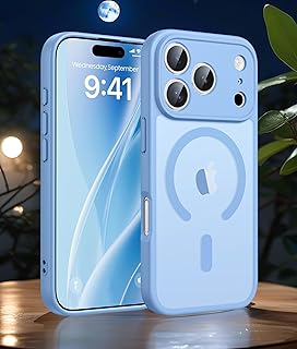 Capa para iPhone 17 Pro Max, [compatível com MagSafe] [proteção militar contra quedas] Capa protetora para celular à prova de choque fina translúcida fosca 6,9 polegadas azul claro