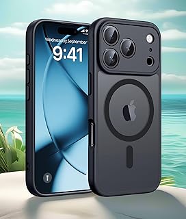 Capa para iPhone 17 Pro Max, proteção completa atualizada da câmera, compatível com Magsafe, proteção contra quedas, capa magnética fosca translúcida para celular de 6,9 polegadas (preta