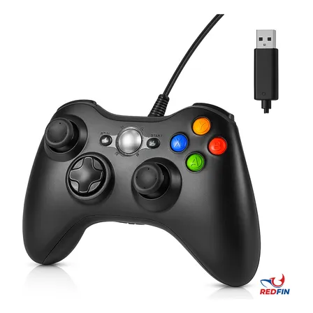 Controle Com Fio Preto Redfin Xbox 360 Compatível Pc Usb 1m