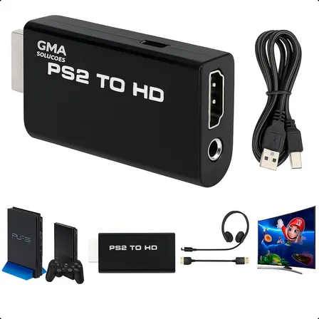 Adaptador De Vídeo Para Ps2 Full Hd 1080p Tv Monitor Conversor Adaptador Hdmi Ps2 Gma Soluções