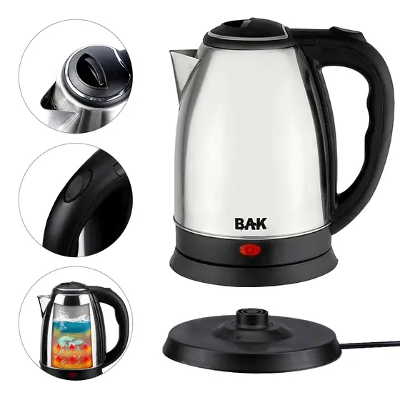 Chaleira Elétrica Com Desligamento Automático Em Aço Inoxidável 1,8 Litros Com Base Giratória Linha Premium - BAK/SKYLINK