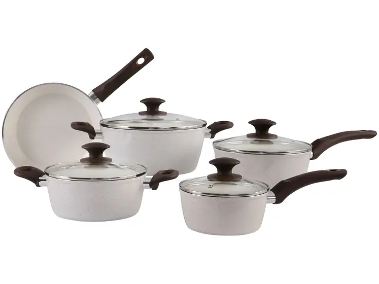 Jogo de Panelas Brinox Cerâmico de Alumínio Vanilla 5 Peças Optima Essentials Ceramic Life