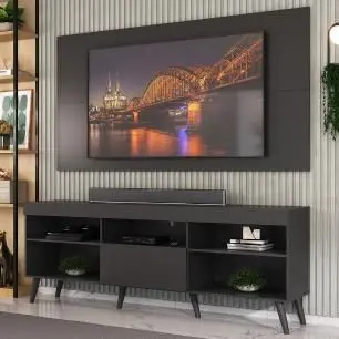 Rack com Painel para TV até 65 Retrô Flórida Up Preto Multimóveis MP1042