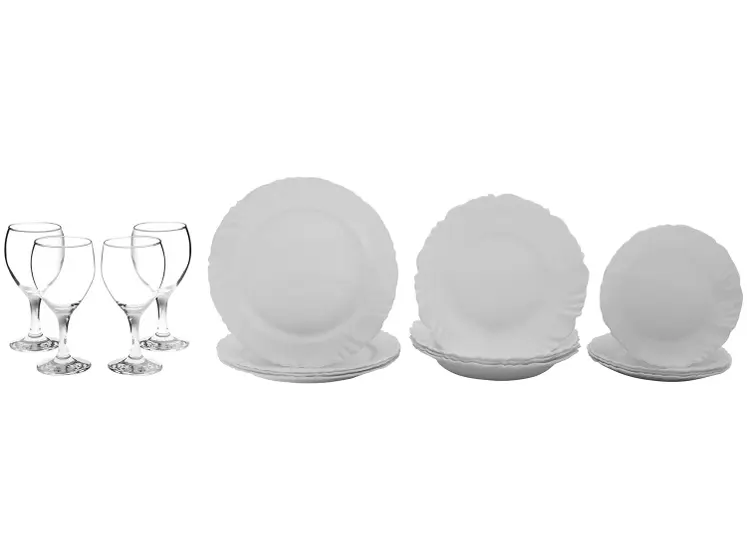 Aparelho de Jantar com Taça 16 Peças Nadir Redondo Branco Pétala