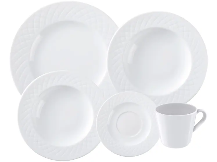 Aparelho de Jantar e Chá 20 Peças Tramontina Porcelana Branco Redondo Ingrid