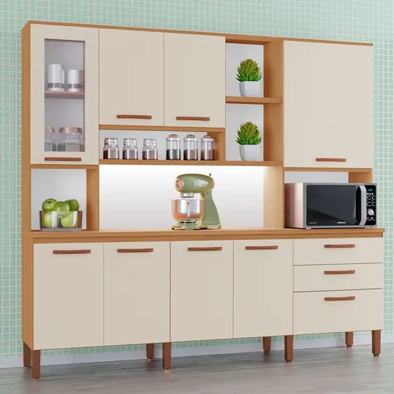 Armário de Cozinha Diana 100% MDF Tuboarte 8 Portas e 3 Gavetas
