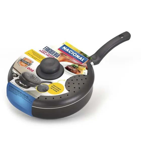 Frigideira Antiaderente Tampa De Fritura 24cm Preto Nacional - Aluminio Nacional