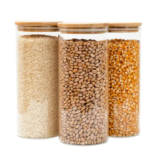Kit 3 potes de vidro 1,6L tampa de bambu herméticos redondos - Tüd - TUD