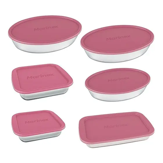 Conjunto Assadeira Marinex 1576 com Tampa Rosa 6 Peças