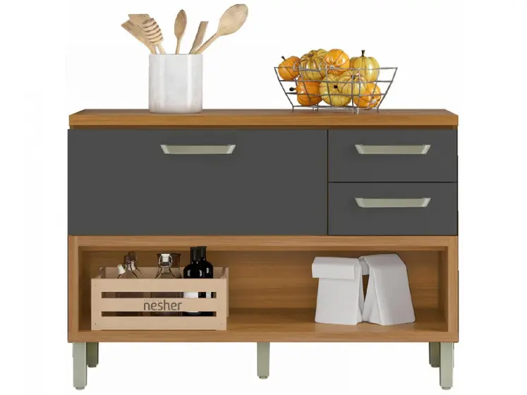 Balcão de Cozinha com Tampo Cozinhas Nesher - 100% MDF 1 Porta 2 Gavetas Realeza