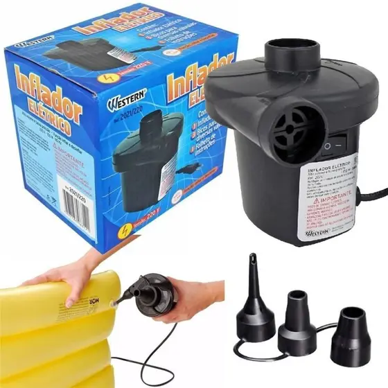 Bomba Elétrica Inflador para Colchão, Bóia, Piscinas e Inflável WESTERN