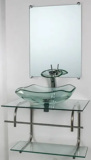 Gabinete de vidro para banheiro inox 60cm cuba abaulada incolor - Cubas e Gabinetes