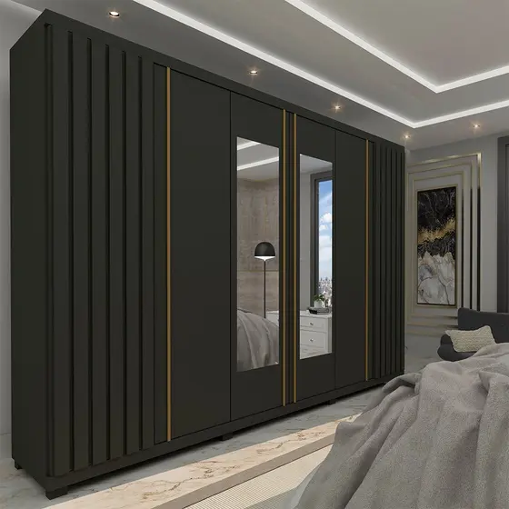 Guarda Roupa Casal Ripado 6 Portas 4 Gavetas com Espelho Absolut New 100% MDF - Gelius Móveis