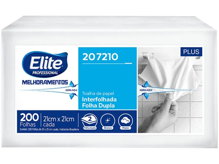 Papel Toalha Folha Dupla Interfolhado Elite Professional Plus - 200 Folhas