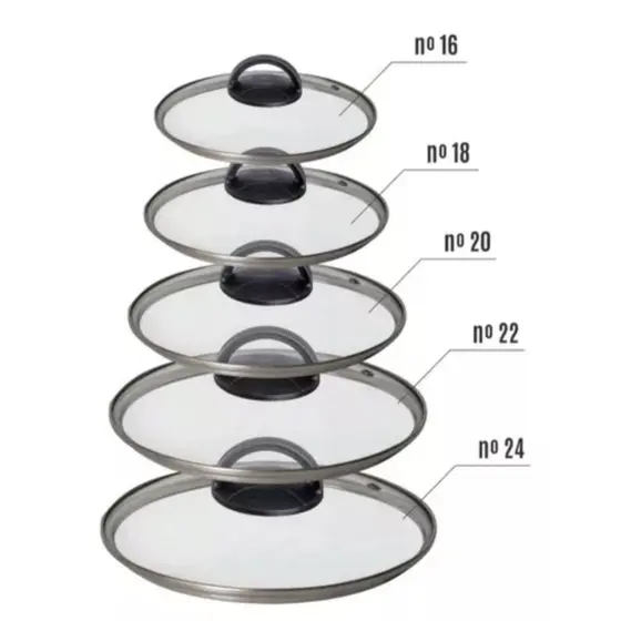 Jogo 5 Tampas De Vidro 16 Cm 18 Cm 20 Cm 22cm 24 Cm - DOCESAR