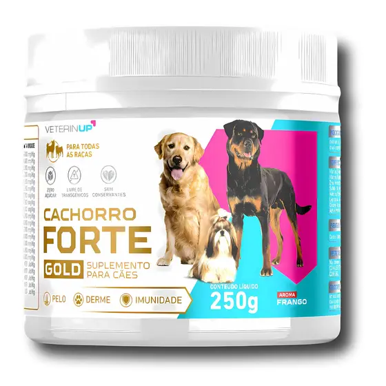 Suplemento Cachorro Forte Gold 250g Em Pó 4 em 1 Vitamina Completa para Cães e Caninos Imunidade, Força e Pelagem Saudável VeterinUp
