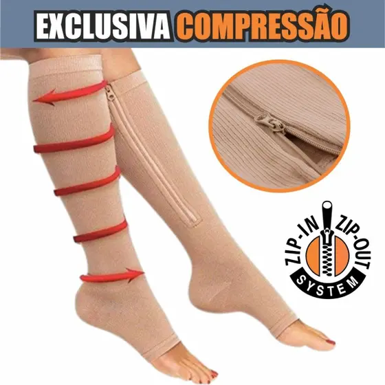 Meias De Compressão C/ Zíper Tratamento para Varizes Edema Trombose e Pernas Inchadas Unissex - OMG