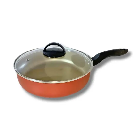 Frigideira Alta Funda Antiaderente Grande N24 cm Diâmetro Com tampa de Vidro - Marcolar