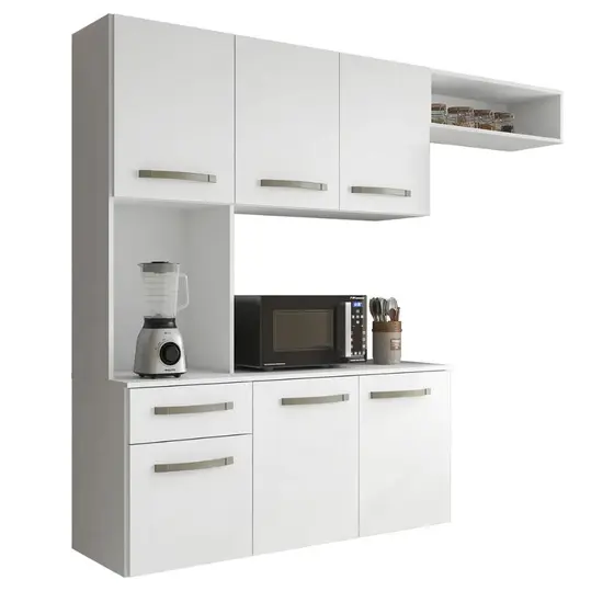 Armário de Cozinha Completa Suspenso com Balcão 6 Portas 1 Gaveta Belíssima Branco Aramóveis