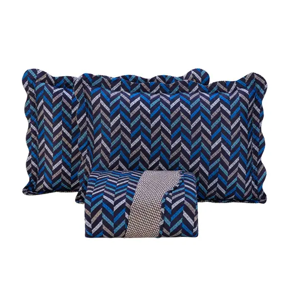 Kit Cobre Leito Colcha King 3 Peças Boutis Estampada Dupla Face Porta Travesseiro Aba Americana - Linda Casa