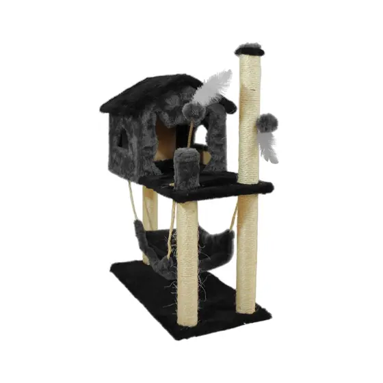 Casa Para Gatos Com Dois Andares Rede Brinquedos Bolinha Poste Sisal - Miu