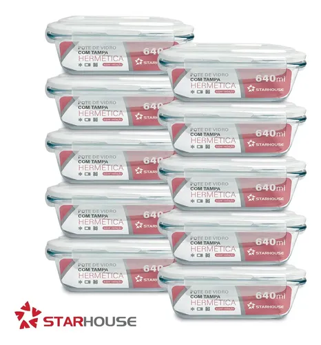 Kit 10 Potes Herméticos Vidro 640ml Starhouse Marmita Forno Micro-ondas