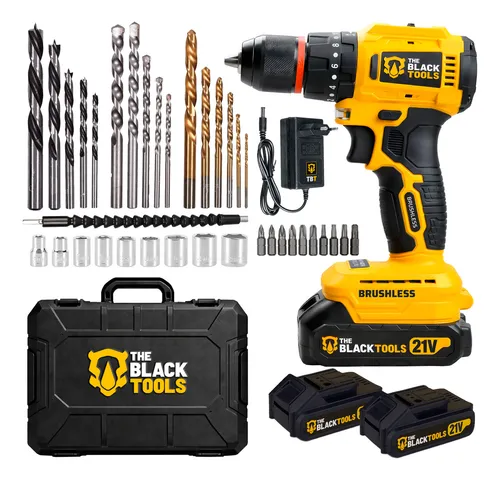 Parafusadeira Furadeira De Impacto 2 Baterias 2000mah 21v Motor Brushless Com Maleta Brocas E Acessórios The Black Tools