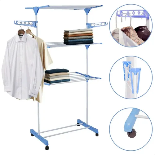 Varal De Chão Grande De Roupas 3 Andares Dobrável Cor Azul Kontuz 170 cm