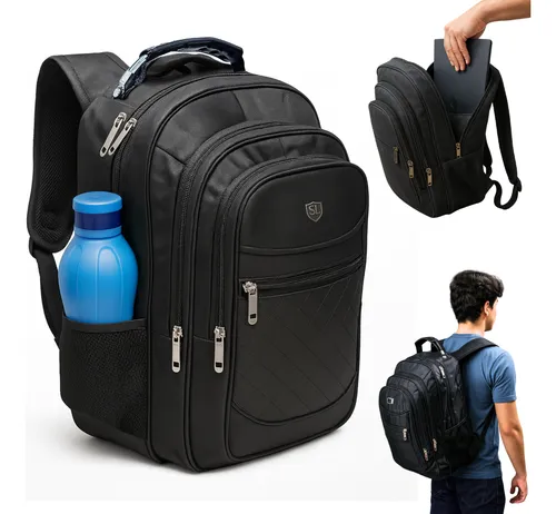 Mochila Masculina Impermeável Reforçada Aço Escola Notebook Preto Liso