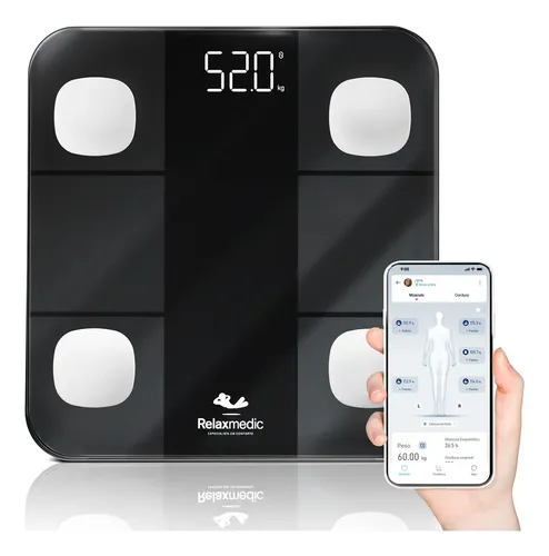 Balança Digital Corporal Bioimpedância Aplicativo Bluetooth Relaxmedic