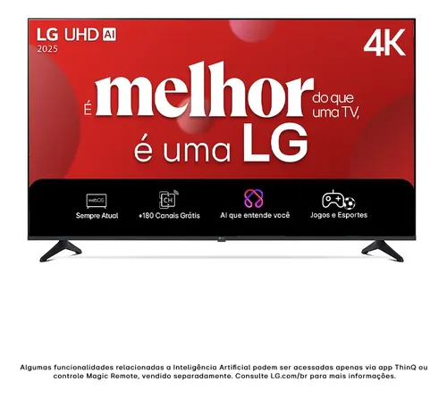 Smart TV 4K 43" LG UHD 43UA75 Processador α7 AI Ger8 4K Super Upscaling Google Cast Alexa Integrado Controle Remoto Padrão WebOS 25